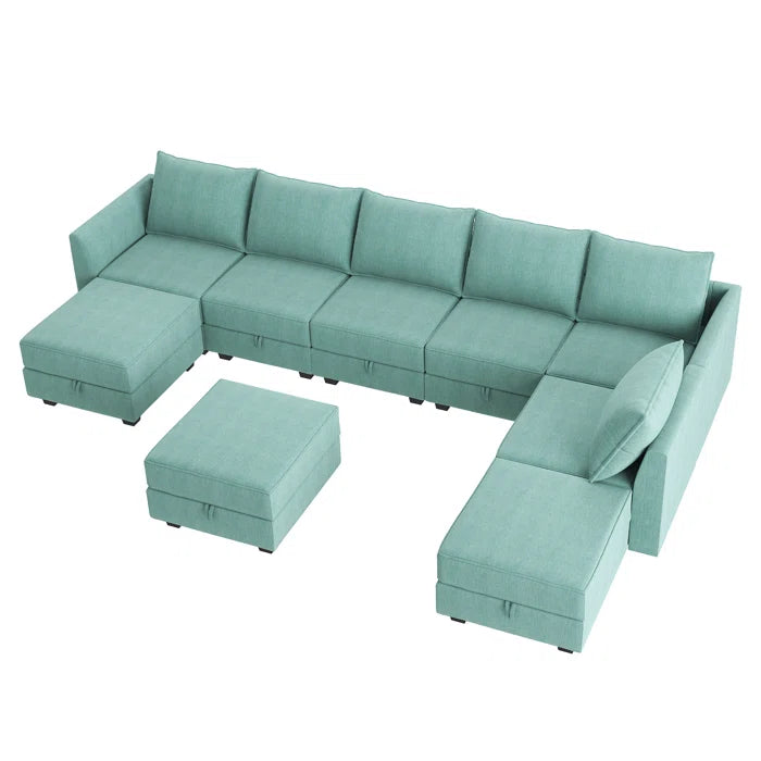 U-shaped Grey Sectional Sofa with Chaise Modular Sectional Sofa(Blue Polyester)