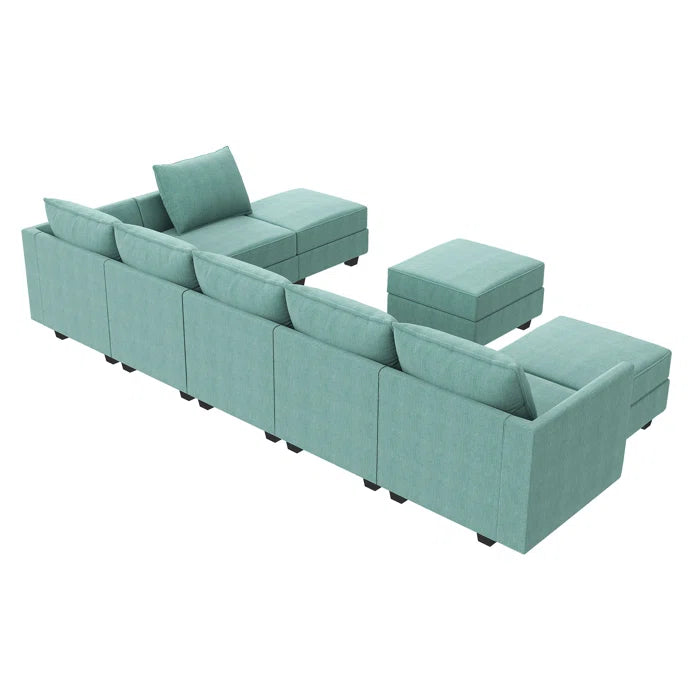 U-shaped Grey Sectional Sofa with Chaise Modular Sectional Sofa(Blue Polyester)