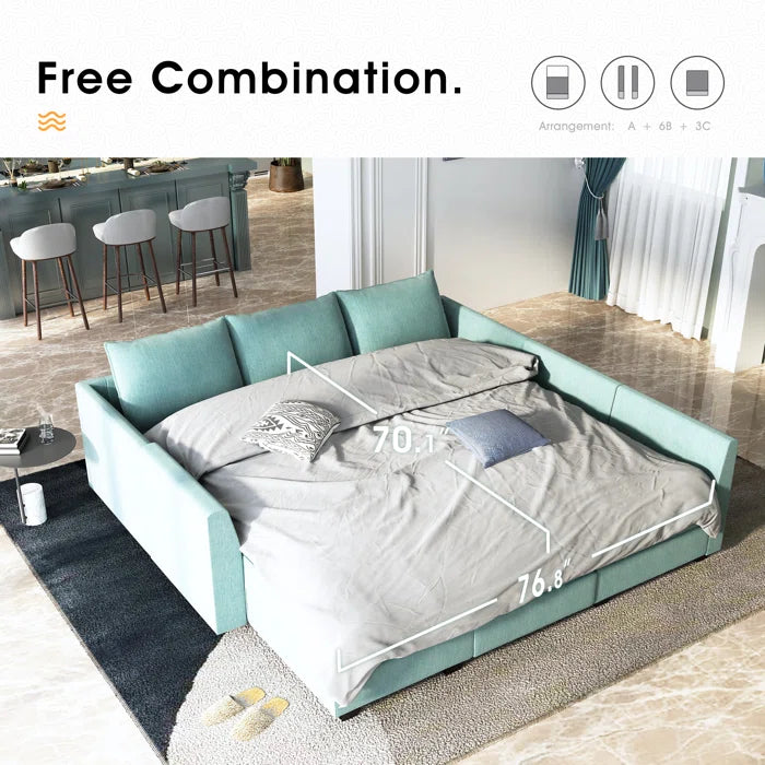 U-shaped Grey Sectional Sofa with Chaise Modular Sectional Sofa(Blue Polyester)