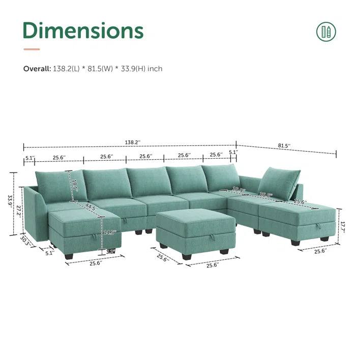 U-shaped Grey Sectional Sofa with Chaise Modular Sectional Sofa(Blue Polyester)