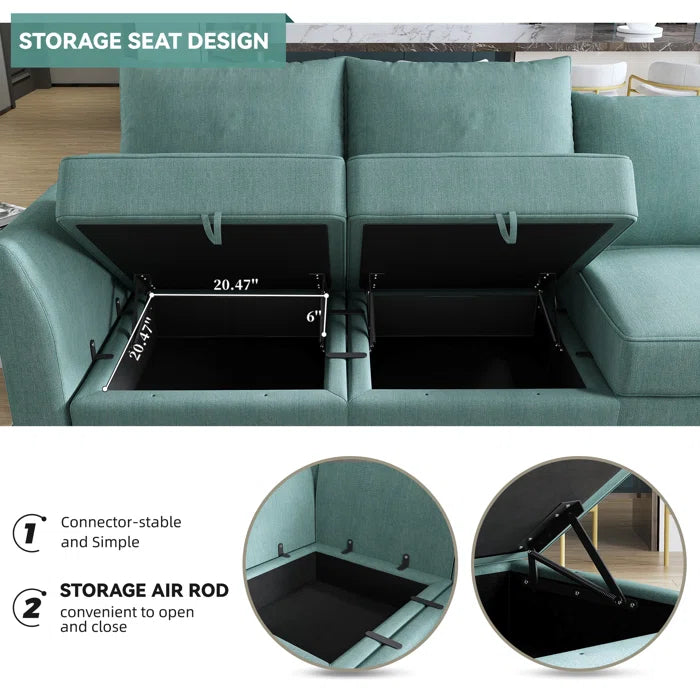 U-shaped Grey Sectional Sofa with Chaise Modular Sectional Sofa(Blue Polyester)