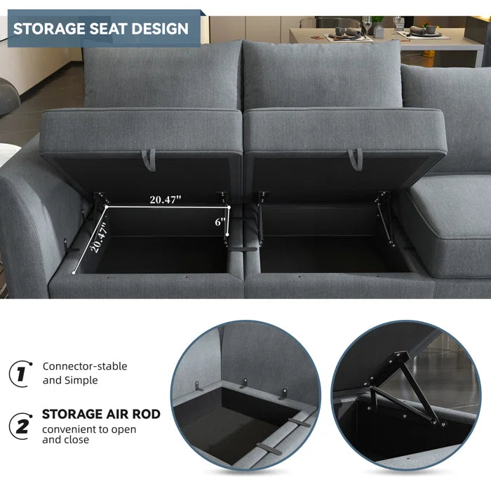 U-shaped Grey Sectional Sofa with Chaise Modular Sectional Sofa(Bluish Gray Polyester)