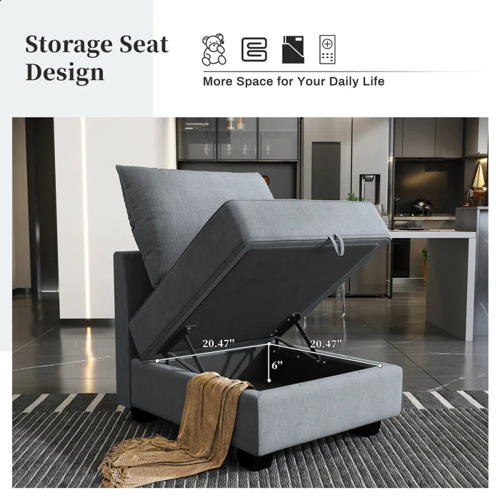 U-shaped Grey Sectional Sofa with Chaise Modular Sectional Sofa(Bluish Gray Polyester)