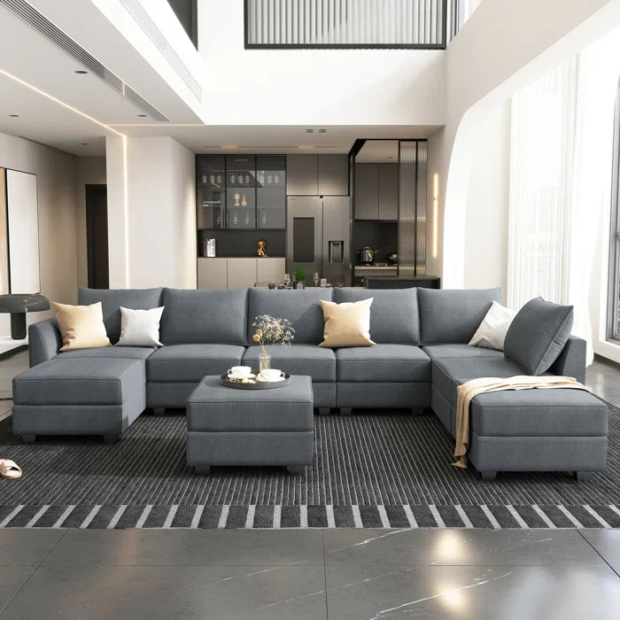 U-shaped Grey Sectional Sofa with Chaise Modular Sectional Sofa(Bluish Gray Polyester)