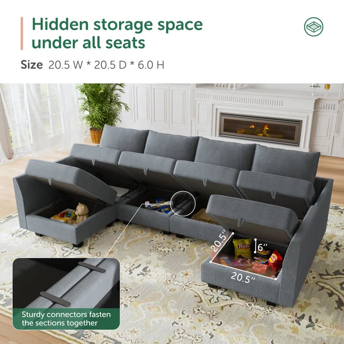 U-shaped Grey Sectional Sofa with Chaise Modular Sectional Sofa(Bluish Gray Polyester)