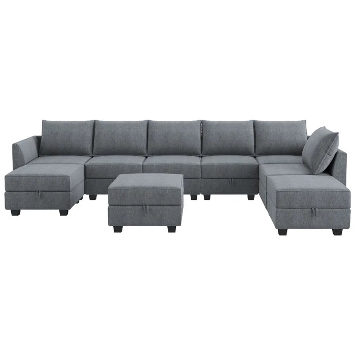 U-shaped Grey Sectional Sofa with Chaise Modular Sectional Sofa(Bluish Gray Polyester)