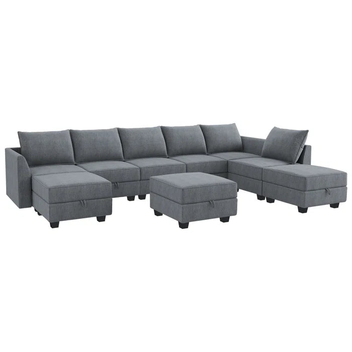 U-shaped Grey Sectional Sofa with Chaise Modular Sectional Sofa(Bluish Gray Polyester)