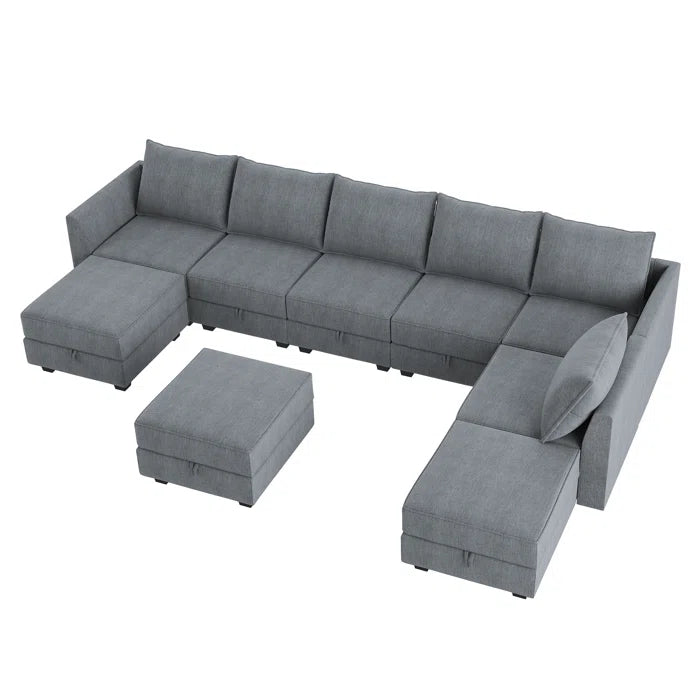 U-shaped Grey Sectional Sofa with Chaise Modular Sectional Sofa(Bluish Gray Polyester)