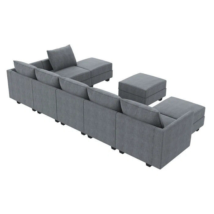 U-shaped Grey Sectional Sofa with Chaise Modular Sectional Sofa(Bluish Gray Polyester)