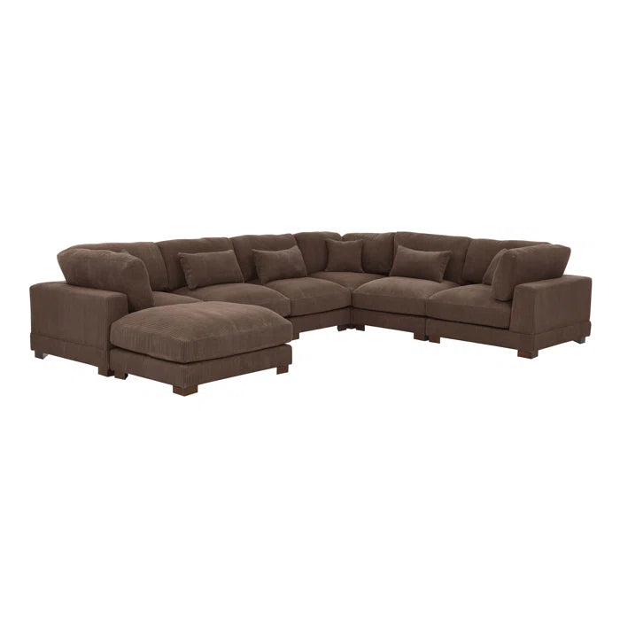 THE CASA ORO® U- Shape Sectional Sofa: 7 - Piece 144" Wide Modular Corner Sectional(Brown Corduroy)
