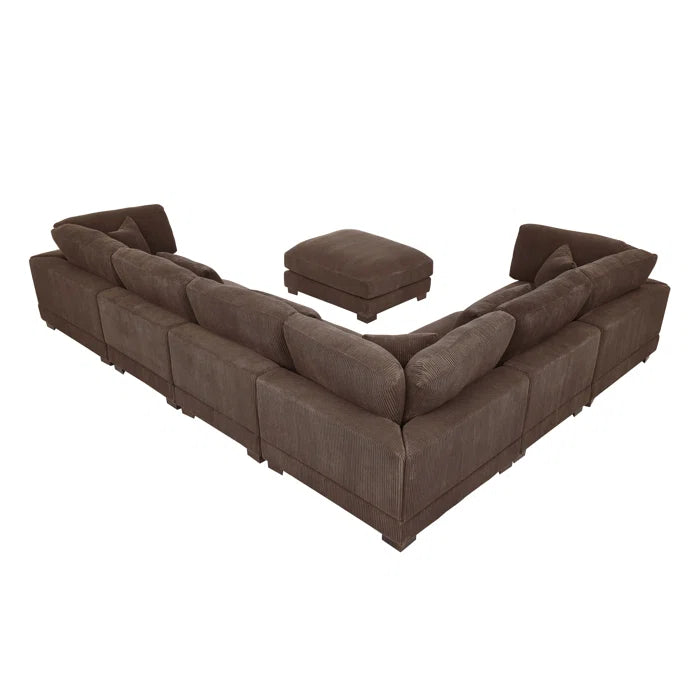THE CASA ORO® U- Shape Sectional Sofa: 7 - Piece 144" Wide Modular Corner Sectional(Brown Corduroy)