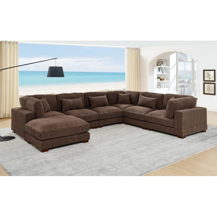 THE CASA ORO® U- Shape Sectional Sofa: 7 - Piece 144" Wide Modular Corner Sectional(Brown Corduroy)