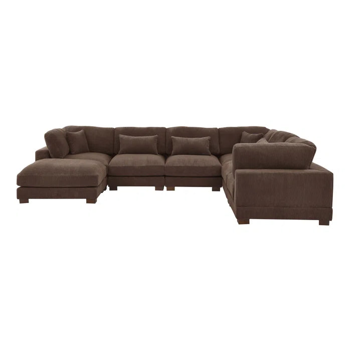 THE CASA ORO® U- Shape Sectional Sofa: 7 - Piece 144" Wide Modular Corner Sectional(Brown Corduroy)