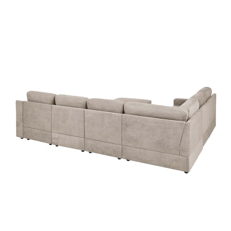 L- Shape Sectional Sofa: 7 - Piece Modular Corner Sectional(Camel Polyester Blend)