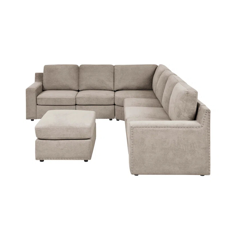 L- Shape Sectional Sofa: 7 - Piece Modular Corner Sectional(Camel Polyester Blend)
