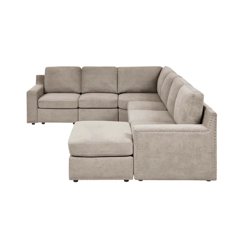 L- Shape Sectional Sofa: 7 - Piece Modular Corner Sectional(Camel Polyester Blend)