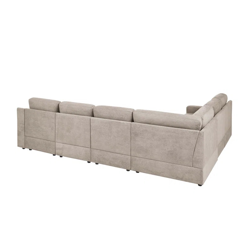 L- Shape Sectional Sofa: 7 - Piece Modular Corner Sectional(Camel Polyester Blend)