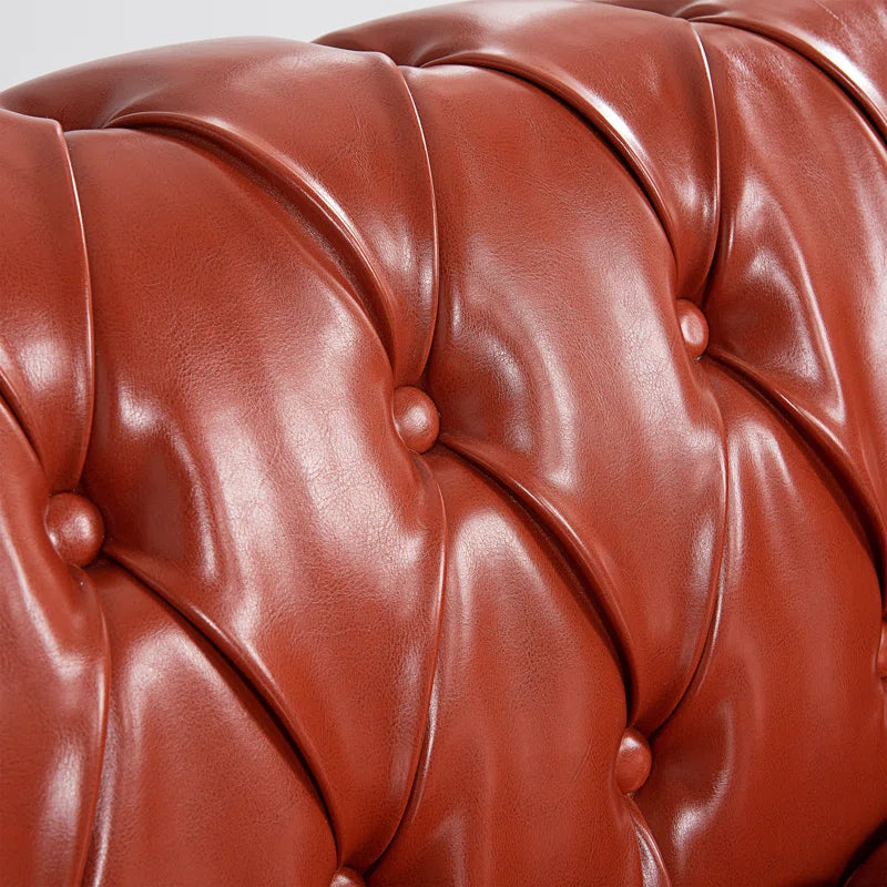THE CASA ORO® 84.65" Chesterfield Sofa Faux Leather Three Seater Sofa with Rolled Arm(Orange Faux Leather)