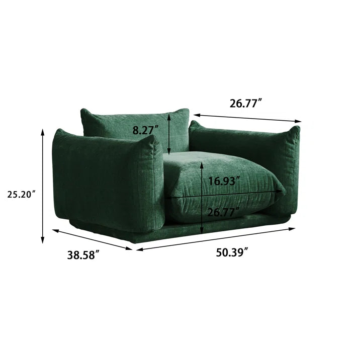 Sofa Chair : 50.39" Comfortable Chenilleyarn Fabric Sofa(Green Chenille)
