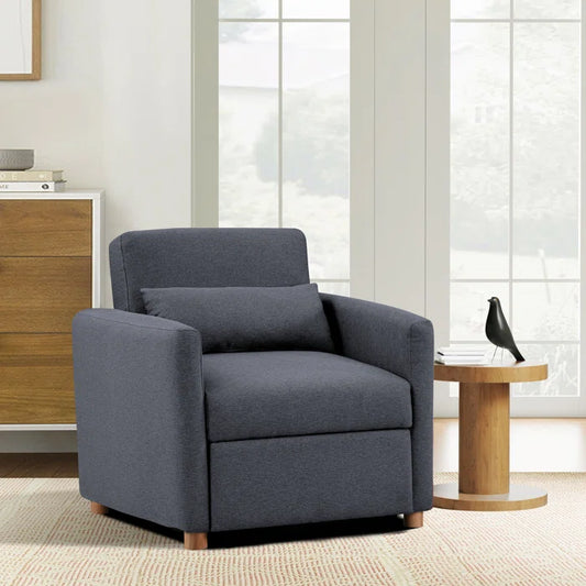 Sofa Chair: 36" Convertible Sleeper Accent Chair with Cushion(Navy Polyester)