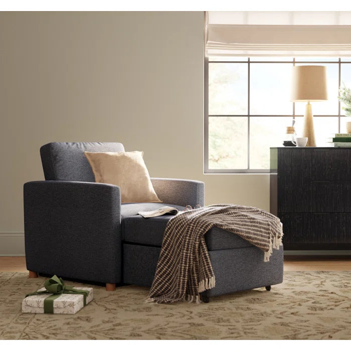 Sofa Chair: 36" Convertible Sleeper Accent Chair with Cushion(Navy Polyester)