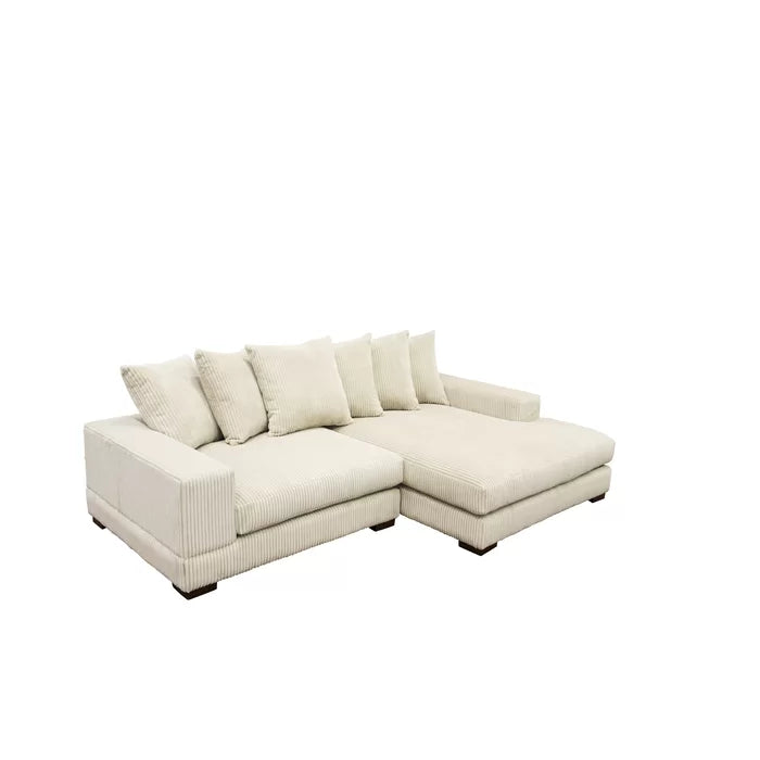 L-Shape Sectional Sofa: 108" Corduroy Sectional Sofa and Chaise(Beige)