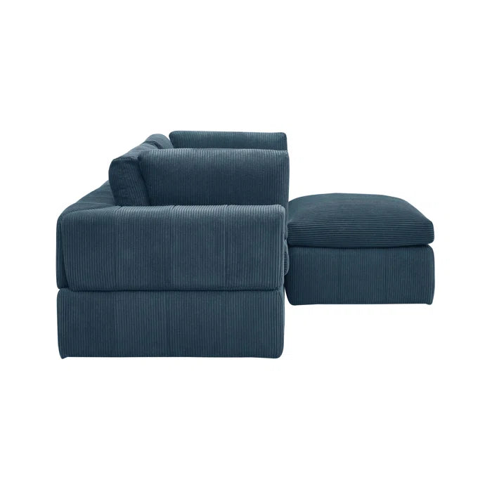 L-Shape Sectional Sofa: 3 - Piece Corduroy Sectional Sofa and Chaise(Dark Blue Corduroy)