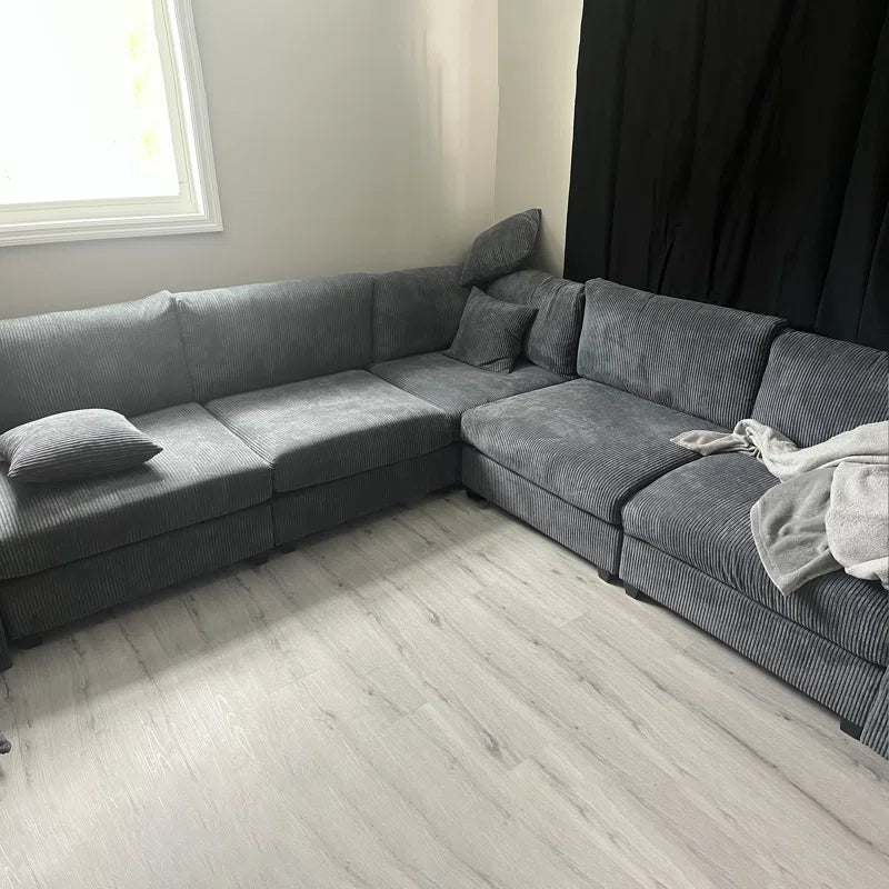 L Shape Sectional Sofa: 108.5"W Corduroy Upholstered 5 - Piece Sectional Sofa(Drak Gray Corduroy)