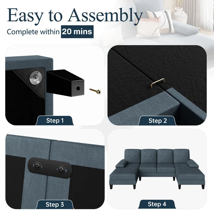 U- Shape Sectional Sofa: 106" Modular Upholstered Sectional 3-Piece Sectional for Living Room(Dark Gray Cotton Blend)