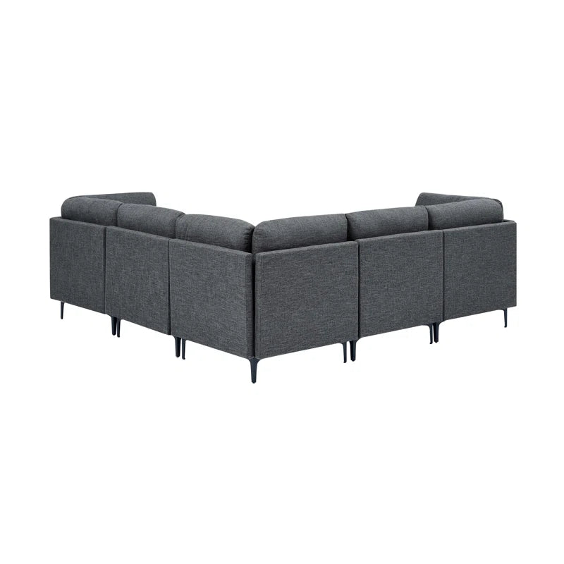 L Shape Sectional Sofa: 5 Piece Corner Sectional (Dark Gray Linen Blend)