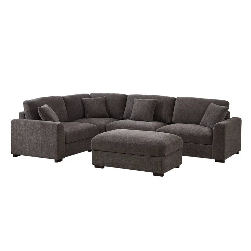 5 Piece Corner Sectional Sofa with Ottoman (Dark Gray Polyester)