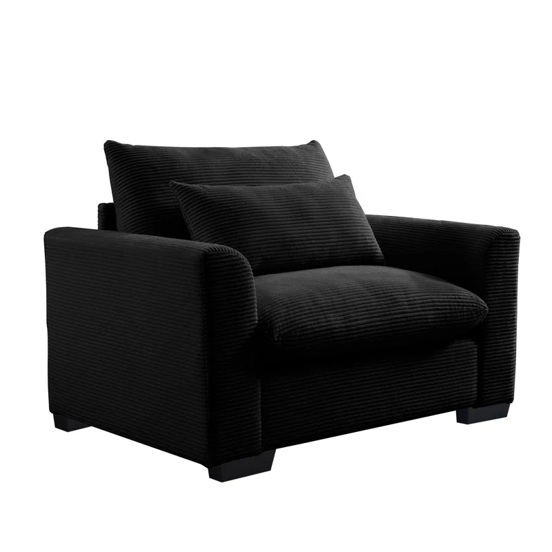 Sofa Chair: Deep Seat Single Sofa Accent Chair with Pillow(Black Corduroy)