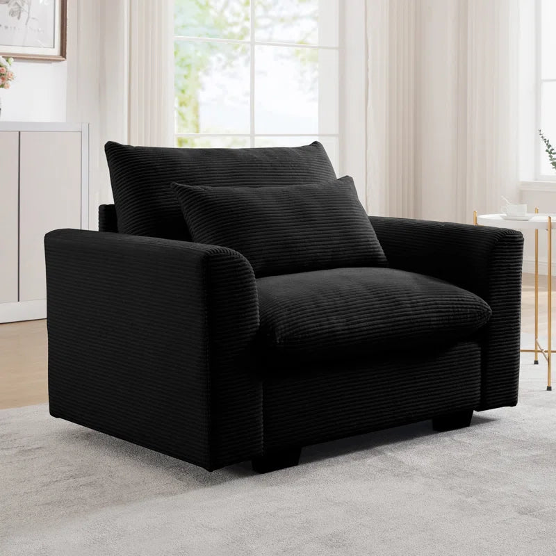 Sofa Chair: Deep Seat Single Sofa Accent Chair with Pillow(Black Corduroy)