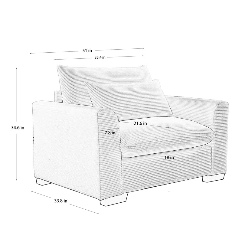Sofa Chair: Deep Seat Single Sofa Accent Chair with Pillow(Black Corduroy)