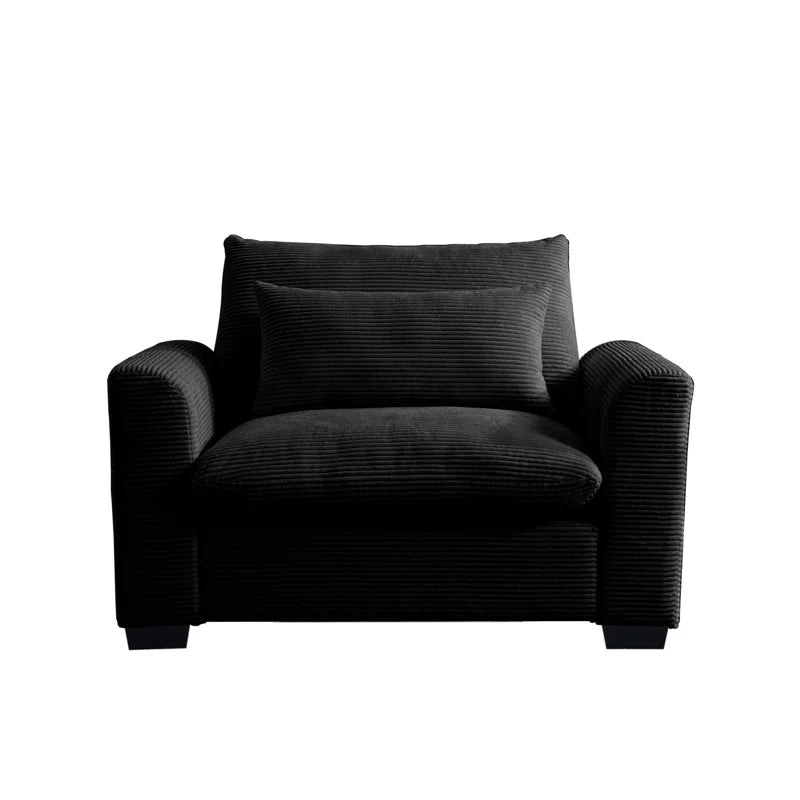Sofa Chair: Deep Seat Single Sofa Accent Chair with Pillow(Black Corduroy)