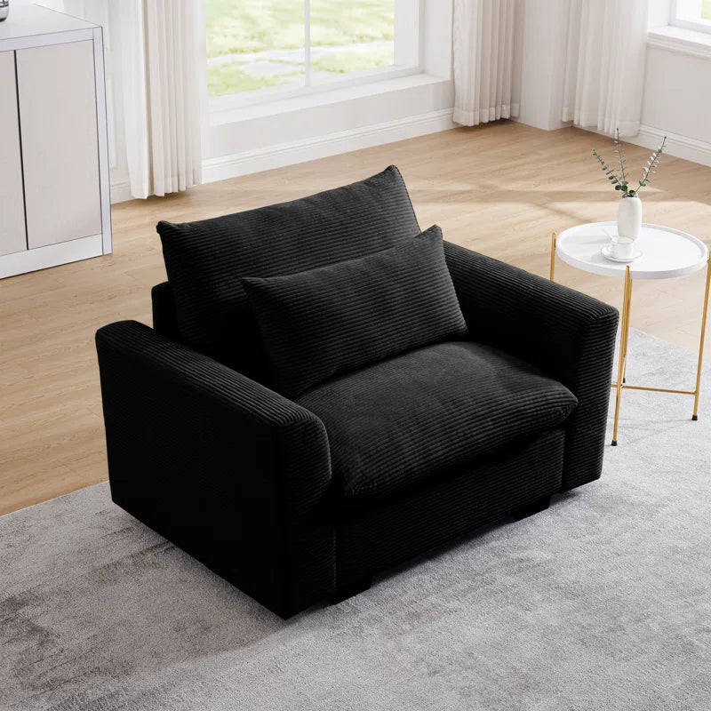 Sofa Chair: Deep Seat Single Sofa Accent Chair with Pillow(Black Corduroy)