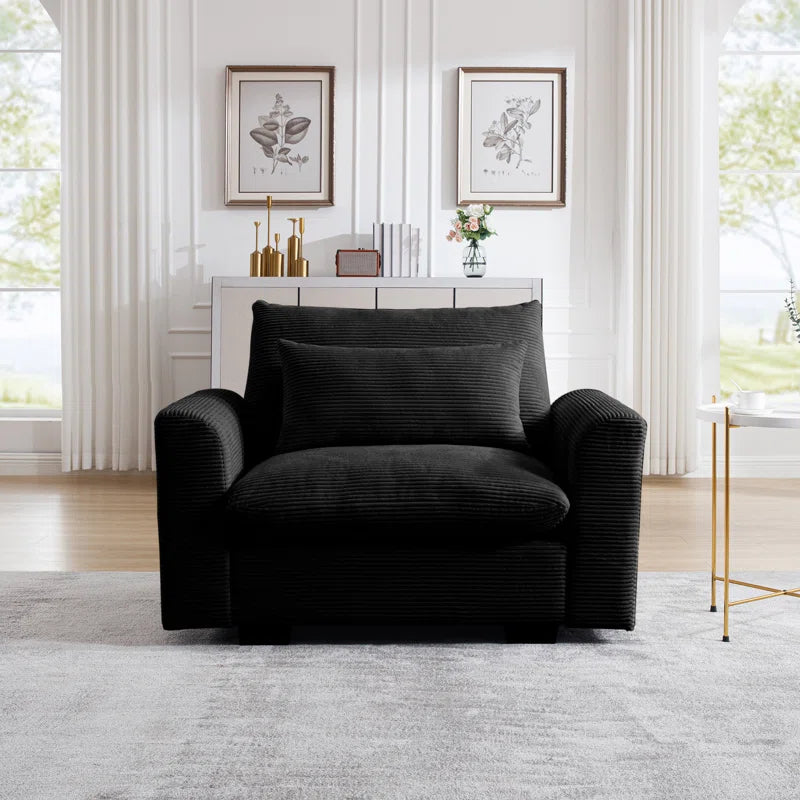 Sofa Chair: Deep Seat Single Sofa Accent Chair with Pillow(Black Corduroy)