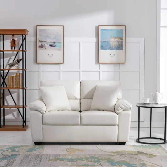 THE CASA ORO® 61'' Faux Leather Loveseat Office Sofa and Armchair for Living Room Set(White Faux Leather)