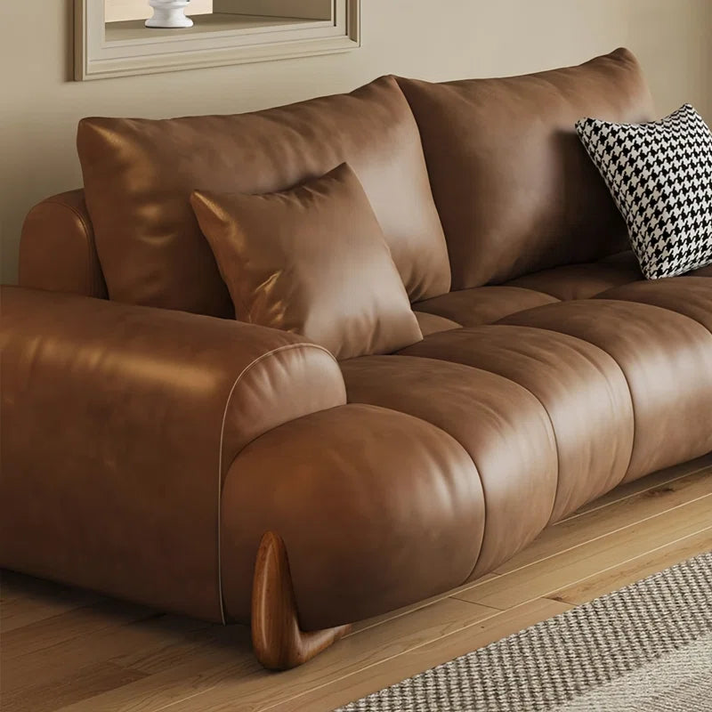 4 Seater Sofa: Modern Simple Light Luxury Sofa 110.24'' Faux Leather Sofa(Brown Faux Leather)