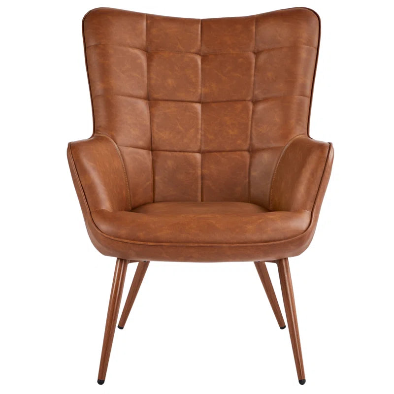 THE CASA ORO® 28''W x 31.3''D Faux Leather Wing Chair, Mid-century Oversized Armchair(Brown Faux Leather)