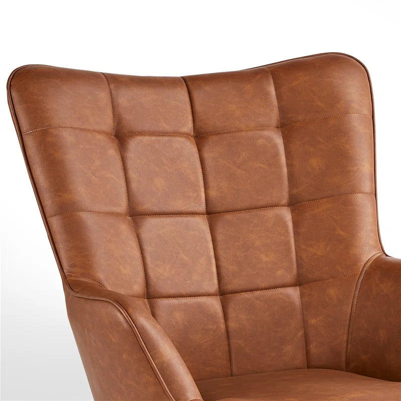 THE CASA ORO® 28''W x 31.3''D Faux Leather Wing Chair, Mid-century Oversized Armchair(Brown Faux Leather)