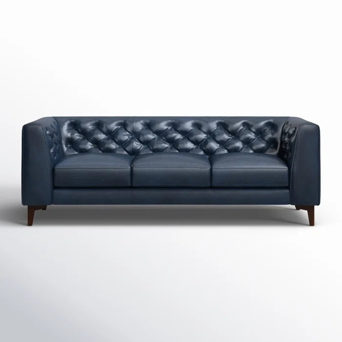 3 Seater Sofa: 89'' Full-Grain Genuine Italian Leather Sofa(Midnight Blue)