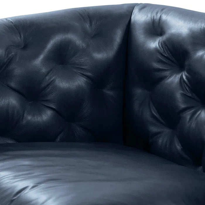 3 Seater Sofa: 89'' Full-Grain Genuine Italian Leather Sofa(Midnight Blue)