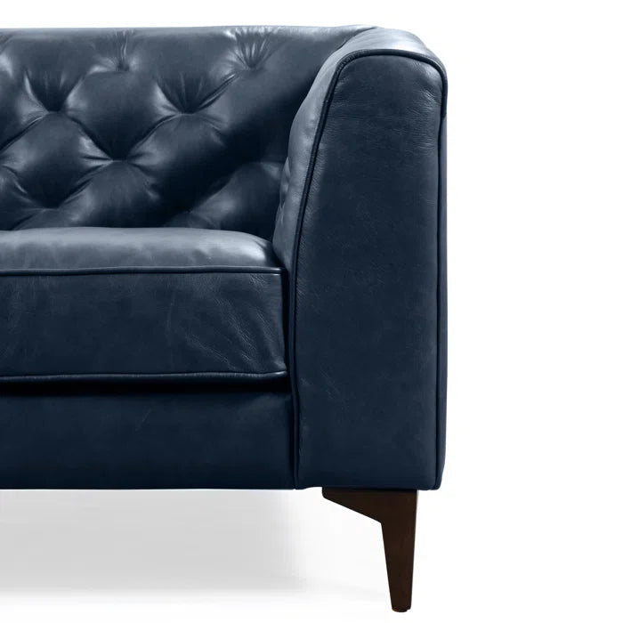 3 Seater Sofa: 89'' Full-Grain Genuine Italian Leather Sofa(Midnight Blue)