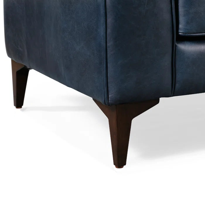 3 Seater Sofa: 89'' Full-Grain Genuine Italian Leather Sofa(Midnight Blue)