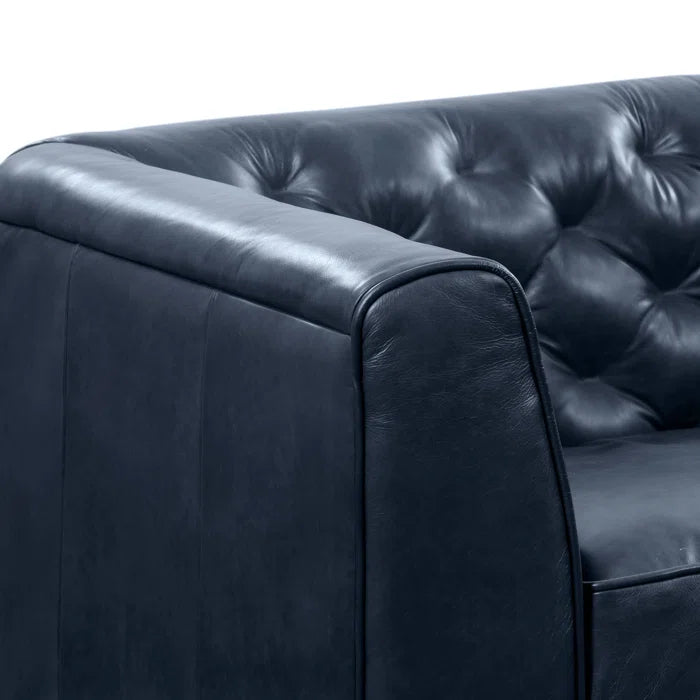 3 Seater Sofa: 89'' Full-Grain Genuine Italian Leather Sofa(Midnight Blue)