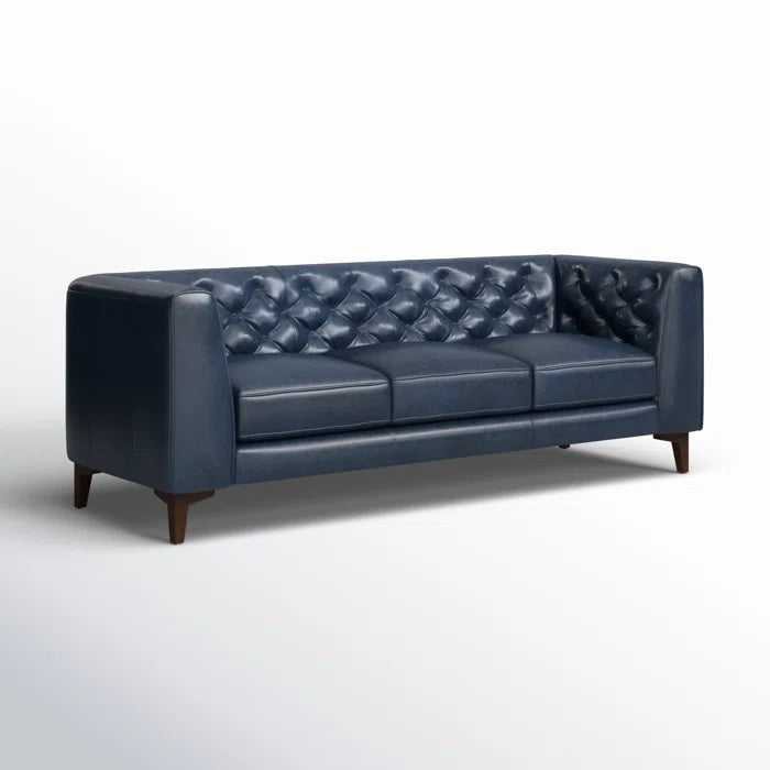 3 Seater Sofa: 89'' Full-Grain Genuine Italian Leather Sofa(Midnight Blue)