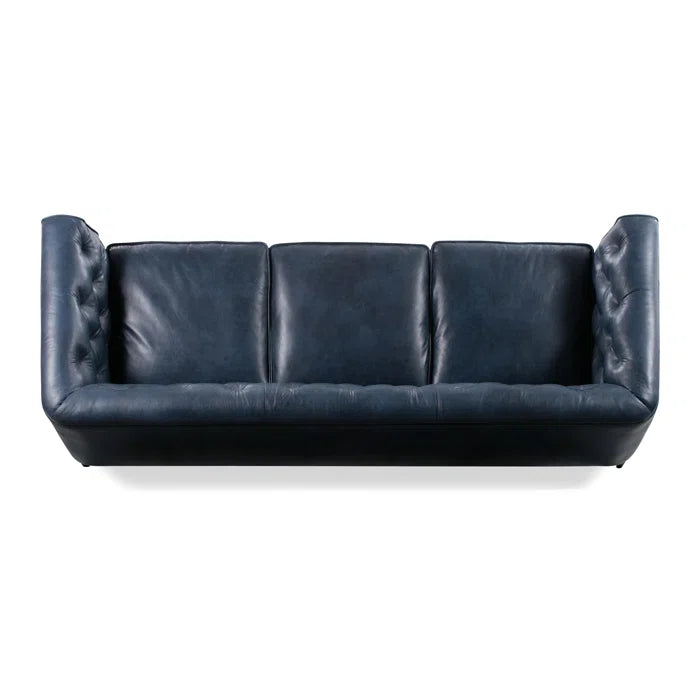 3 Seater Sofa: 89'' Full-Grain Genuine Italian Leather Sofa(Midnight Blue)