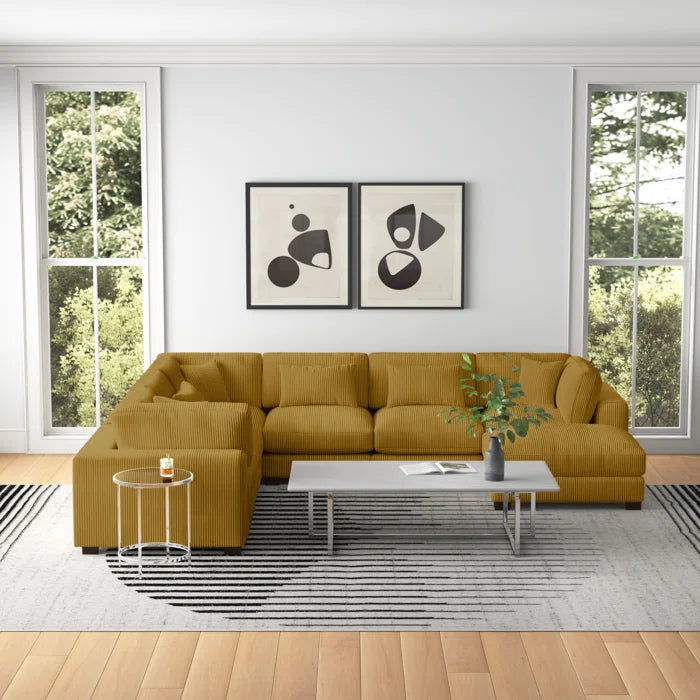 U- Shape Sectional Sofa: 7 - Piece 144" Wide Modular Corner Sectional(Ginger Corduroy)