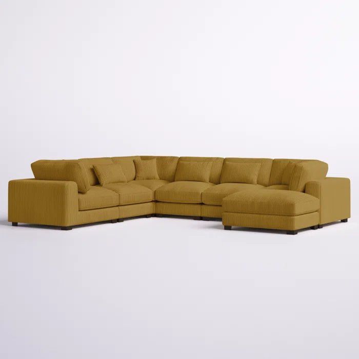 U- Shape Sectional Sofa: 7 - Piece 144" Wide Modular Corner Sectional(Ginger Corduroy)